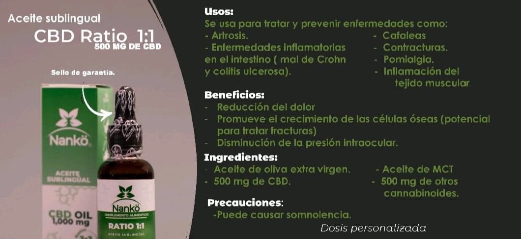 Aceite Sublingual (Ratio 1 THC- 1 CBD)